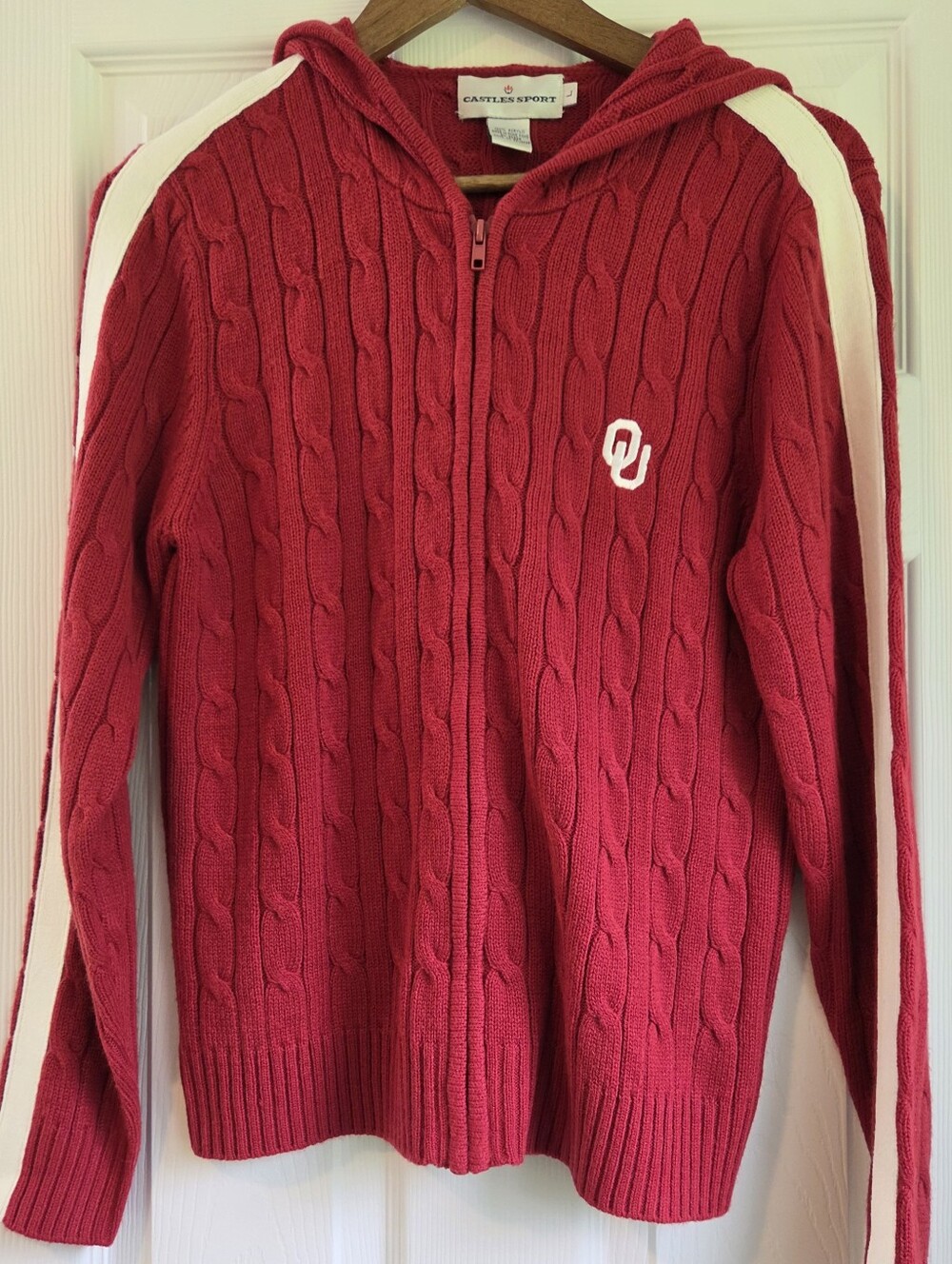 Vintage Castles Sport Oklahoma Sooners Cable Knit Zip Up Hoodie Sm/Med